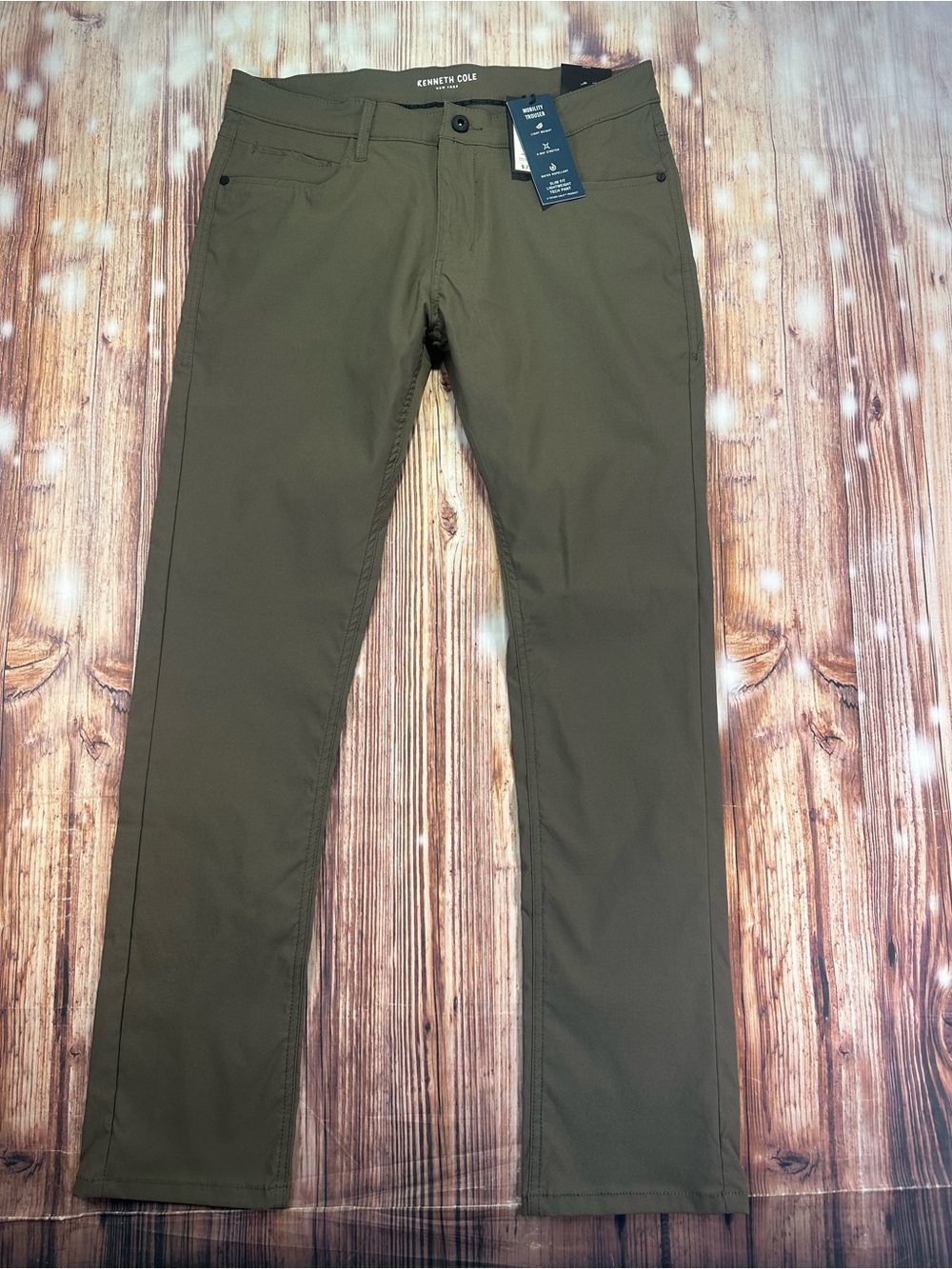 NWT Kenneth Cole Slimfit Lightweight Tech Mobility Trouser Olive Green Sz 32X32